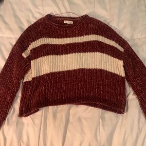 small L.A. Hearts maroon and white striped velvet sweater